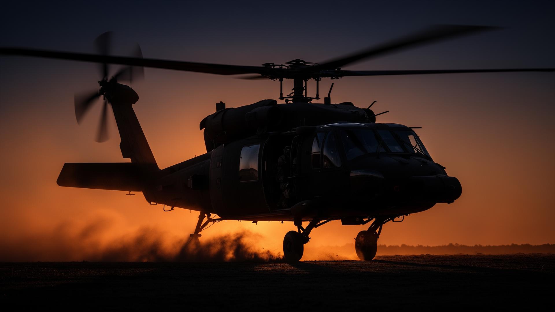 160th SOAR MH-60 Black Hawk helicopter at dusk